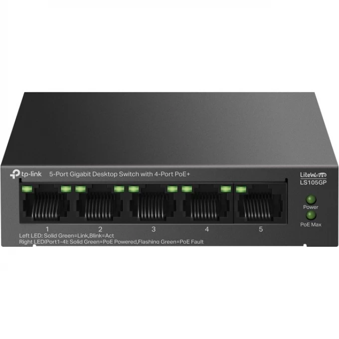 Настольный коммутатор TP-LINK с 5 гигабитными портами (4 порта PoE+) LS105GP Настольный коммутатор TP-LINK с 5 гигабитными портами (4 порта PoE+) LS105GP